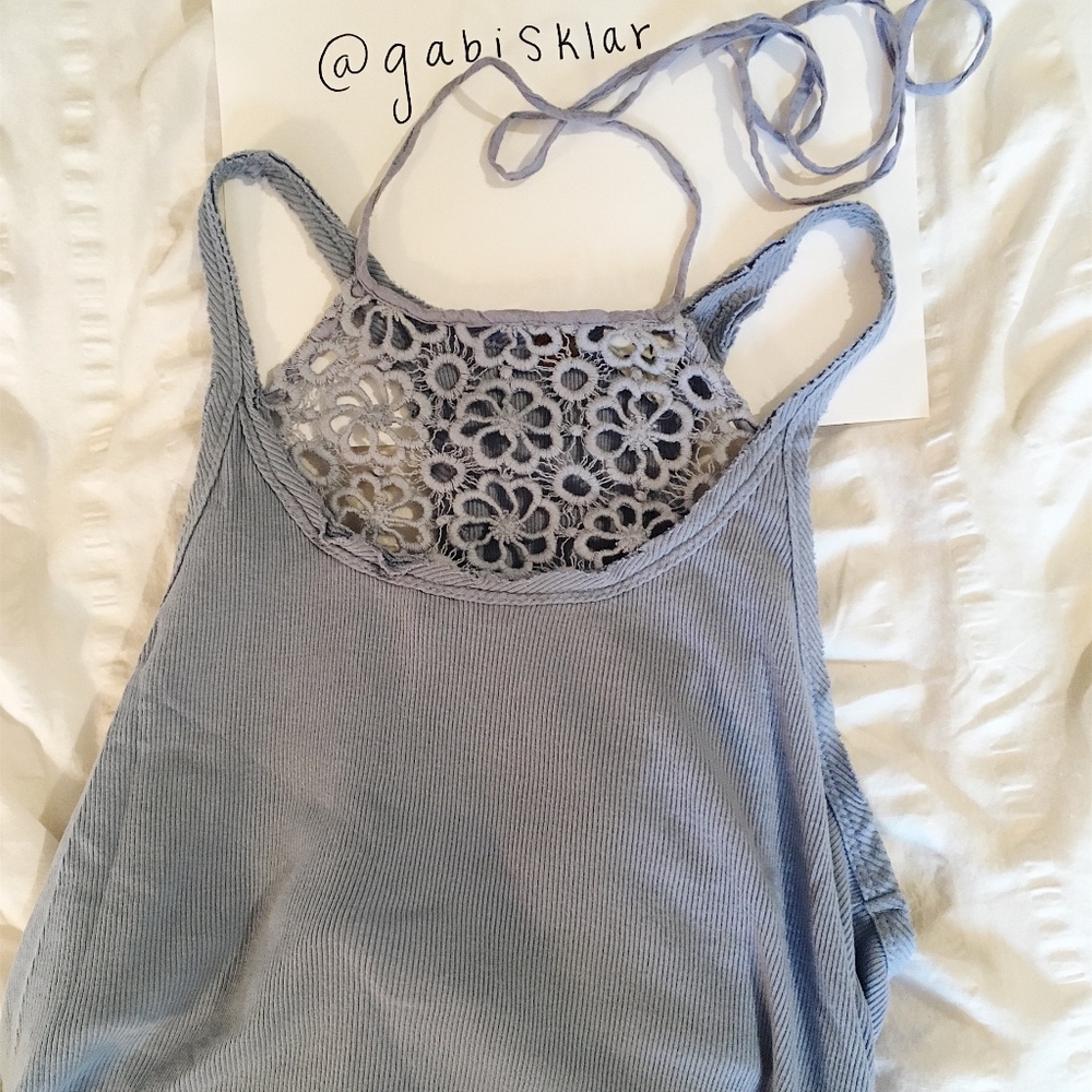 Free People Light Blue Crochet Halter Tank (XS)